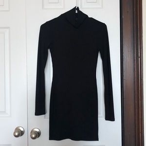 Black ribbed turtleneck little black dress
